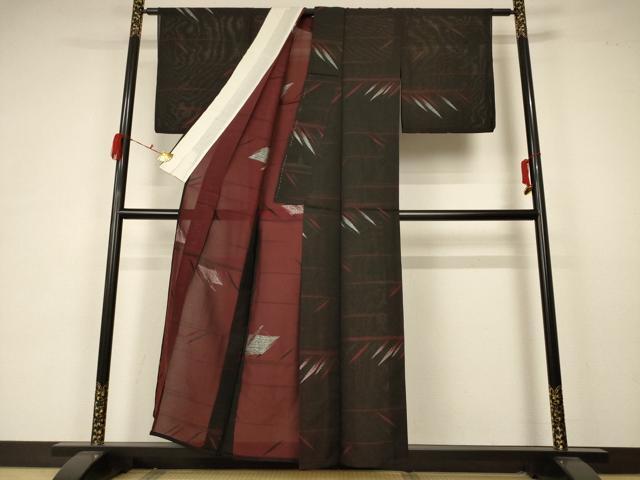 平和屋着物*夏物 小紋 紗 枝葉文 銀糸 正絹 逸品 AABA6516jd