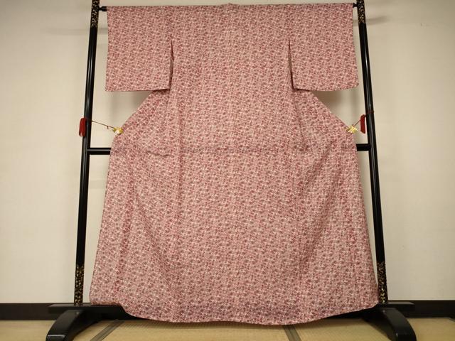 平和屋着物*夏物 小紋 絽 型染め 亀甲草花文 正絹 逸品 AABA6531jd