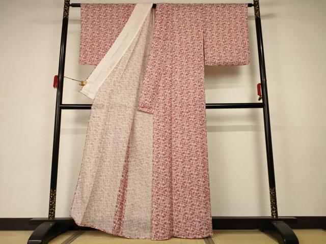 平和屋着物*夏物 小紋 絽 型染め 亀甲草花文 正絹 逸品 AABA6531jd