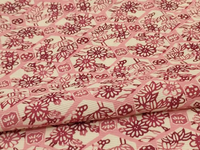 平和屋着物*夏物 小紋 絽 型染め 亀甲草花文 正絹 逸品 AABA6531jd