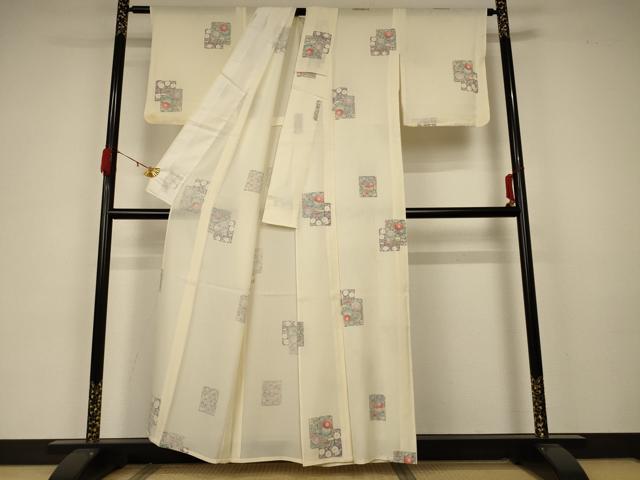 平和屋着物*夏物 小紋 絽 色紙花文 正絹 逸品 AABA6532jd