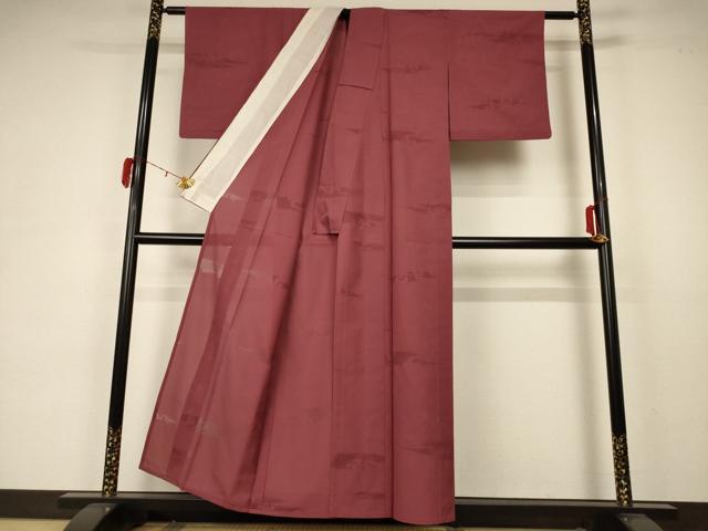 平和屋着物*夏物 色無地 縦絽 小豆色 正絹 逸品 AABA6536jd