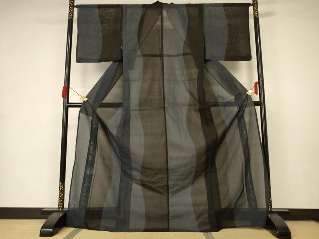 平和屋着物*夏物 本場大島紬 夏大島 よろけ縞 ロング丈 正絹 逸品 AABA6553jd