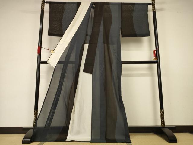 平和屋着物*夏物 本場大島紬 夏大島 よろけ縞 ロング丈 正絹 逸品 AABA6553jd