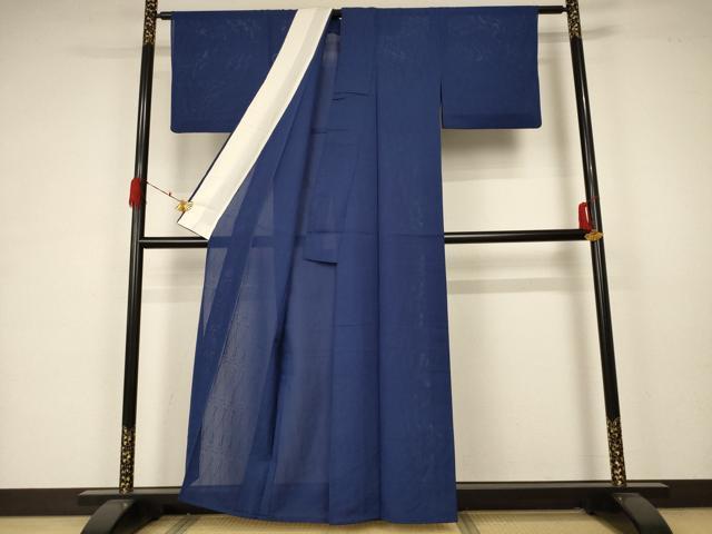 平和屋着物*夏物 色無地 縦絽 深縹色 正絹 逸品 AABA6555jd