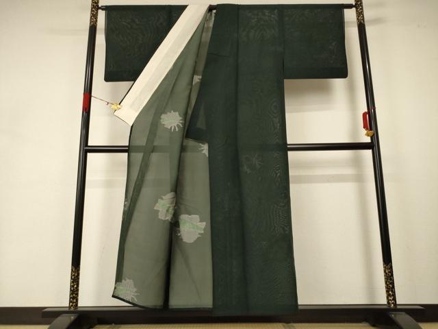 平和屋着物*夏物 小紋 紗 草花文 銀糸 正絹 逸品 AABA6615jd