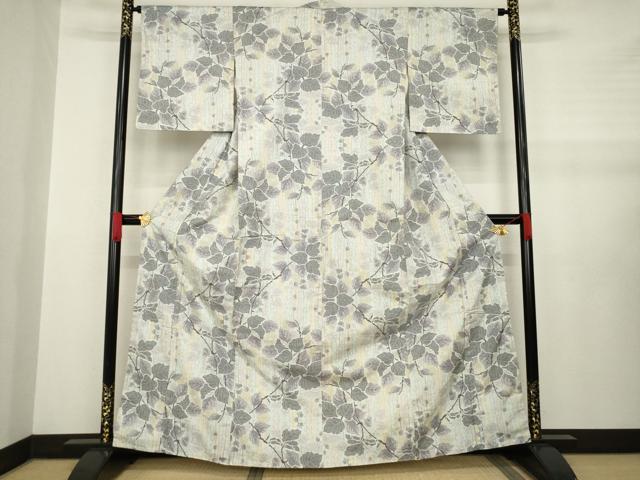 平和屋着物●本場大島紬 白大島 一元7マルキ 総絣 葉づくし 正絹 逸品 未使用 AABA6709ck