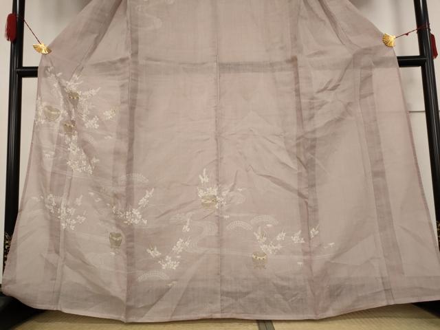 平和屋着物*夏物 訪問着 紬地 流水草花文 金彩 麻 逸品 AABA6842st