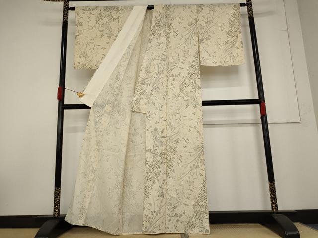 平和屋着物*夏物 小紋 絽 草花文 銀彩 正絹 逸品 AABA6843st
