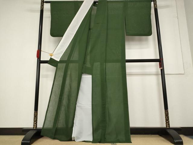 平和屋着物*夏物 紗紬 色無地 千歳緑色 正絹 逸品 AABA6844st