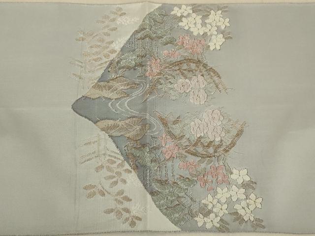 平和屋着物◎太鼓柄袋帯 風景花文 金糸 正絹 逸品 AABA6891ou