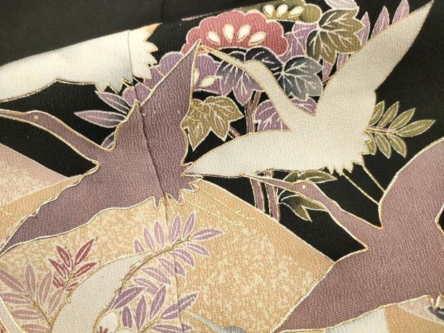 平和屋着物■豪華黒留袖 駒刺繍 飛鶴花文 金彩 正絹 逸品 AABA6947ma