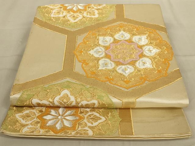 平和屋着物◎六通柄袋帯 唐織 亀甲花文 金銀糸 正絹 逸品 AABA7168ou