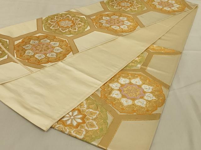 平和屋着物◎六通柄袋帯 唐織 亀甲花文 金銀糸 正絹 逸品 AABA7168ou