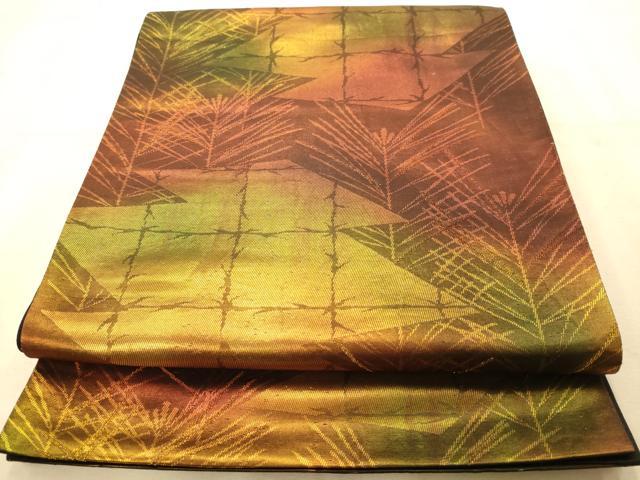 平和屋着物◎六通柄袋帯 松川菱松文 引箔 正絹 逸品 AABA7214dt