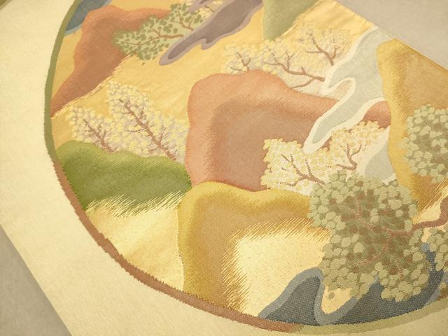 平和屋着物◎六通柄袋帯 風景文 金糸 正絹 逸品 AABA7226dt