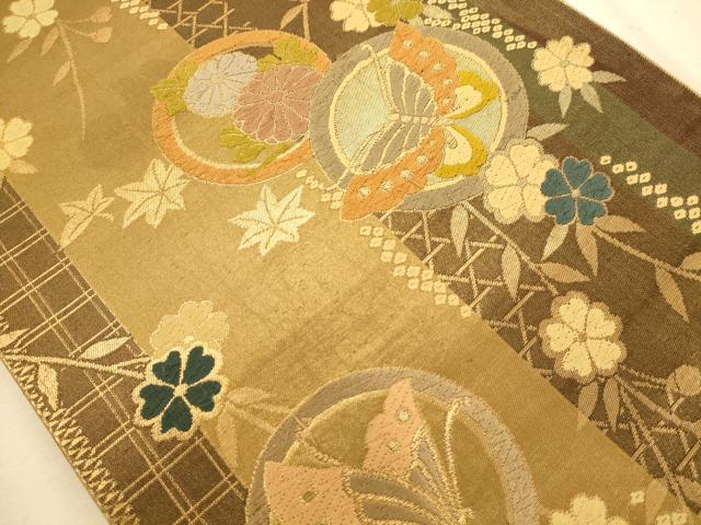 平和屋着物◎六通柄袋帯 唐織 花蝶文 金糸 正絹 逸品 AABA7238dt