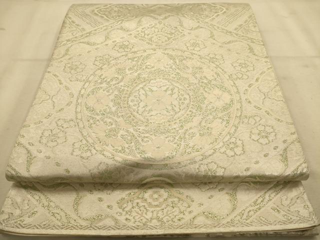 平和屋着物◎六通柄袋帯 天井花文 銀糸 正絹 逸品 AABA7302dt