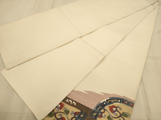 平和屋着物◎太鼓柄袋帯 更紗花文 正絹 逸品 AABA7330dt