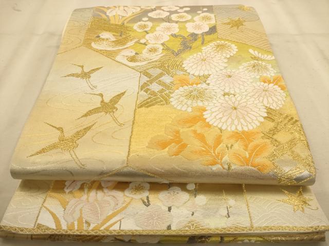 平和屋着物◎六通柄袋帯 唐織 花鳥文 金糸 正絹 逸品 AABA7339dt