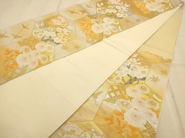 平和屋着物◎六通柄袋帯 唐織 花鳥文 金糸 正絹 逸品 AABA7339dt