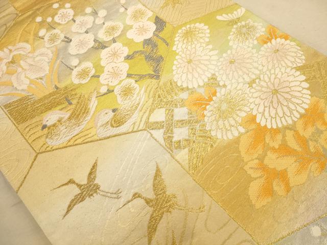 平和屋着物◎六通柄袋帯 唐織 花鳥文 金糸 正絹 逸品 AABA7339dt