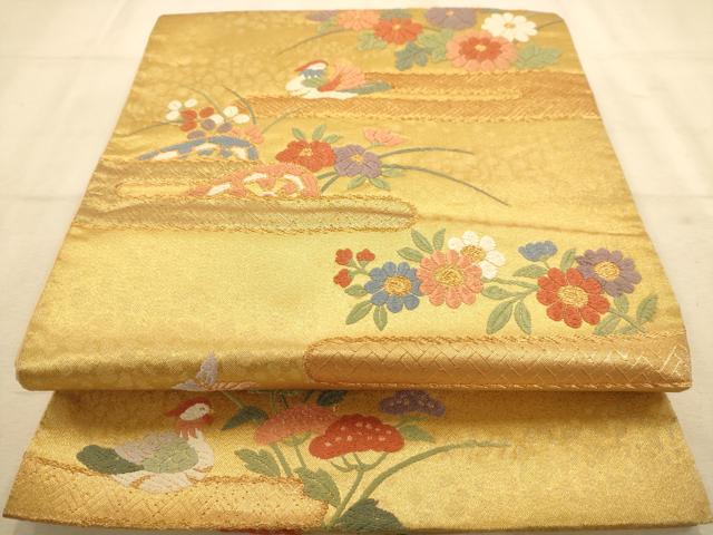 平和屋着物◎六通柄袋帯 唐織 花鳥文 金糸 正絹 逸品 AABA7356dt