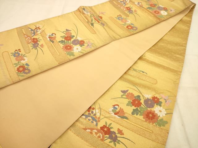 平和屋着物◎六通柄袋帯 唐織 花鳥文 金糸 正絹 逸品 AABA7356dt