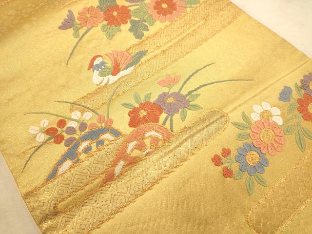平和屋着物◎六通柄袋帯 唐織 花鳥文 金糸 正絹 逸品 AABA7356dt