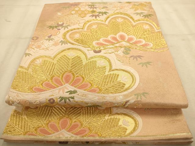 平和屋着物◎六通柄袋帯 唐織 宝尽くし文 松竹梅 金糸 正絹 逸品 AABA7360dt