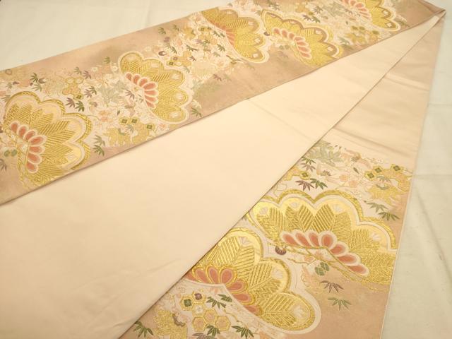 平和屋着物◎六通柄袋帯 唐織 宝尽くし文 松竹梅 金糸 正絹 逸品 AABA7360dt