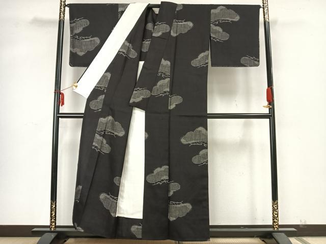 平和屋着物▽上質な紬 単衣 松文 正絹 逸品 AABA7408fy