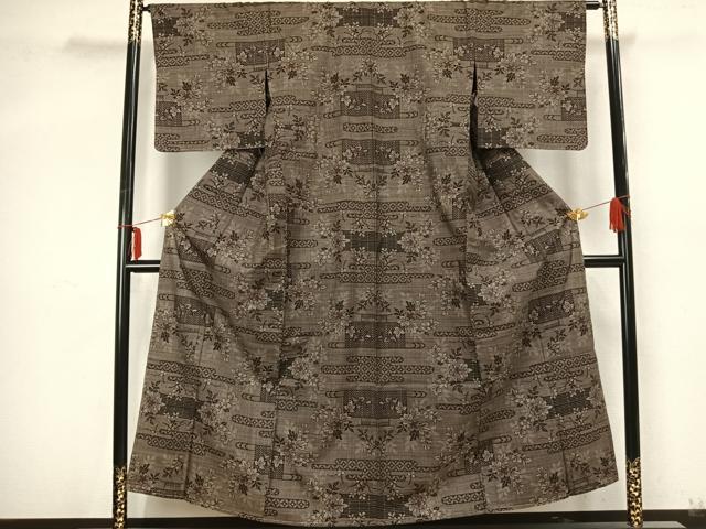 平和屋着物▽本場大島紬 単衣 7マルキ 草花文 正絹 逸品 未使用 AABA7417fy