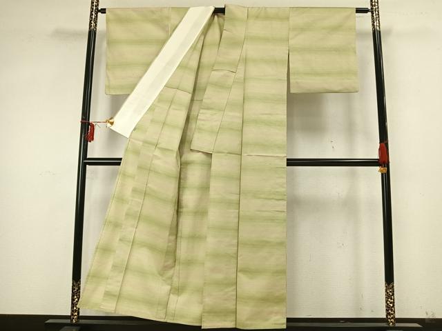 平和屋着物▽紅花紬 米沢 単衣 横段文 正絹 逸品 AABA7453fy