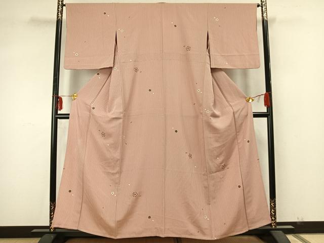 平和屋着物▽上質な小紋 単衣 舞桜文 縞 金彩 正絹 逸品 AABA7472fy