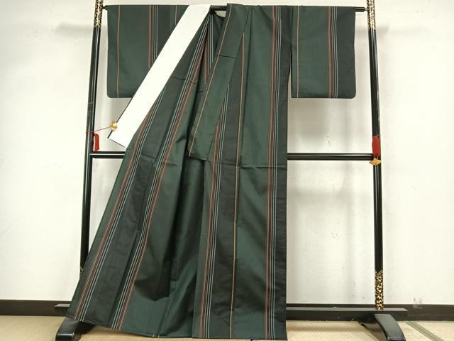 平和屋着物▽本場縞大島紬 単衣 縞 正絹 逸品 AABA7493fy