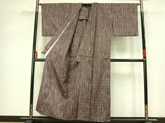 平和屋着物▽上質な紬 単衣 刺し子 格子 正絹 逸品 AABA7506fy
