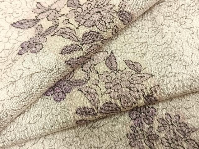 平和屋着物▽上質な小紋 単衣 草花文 鬼しぼ縮緬 正絹 逸品 AABA7509fy