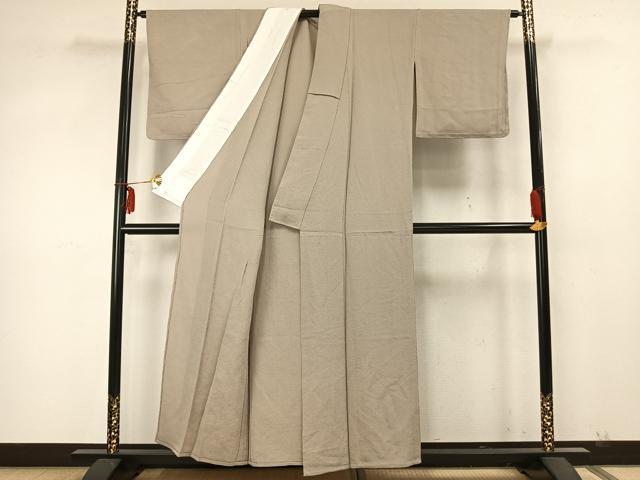 平和屋着物▽上質な色無地 単衣 白橡色 鬼しぼ縮緬 正絹 逸品 未使用 AABA7511fy