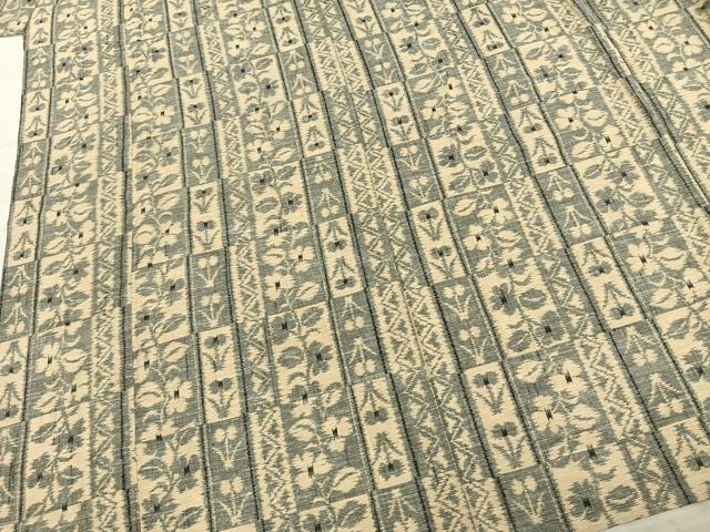 平和屋着物▽上質な紬 単衣 色紙草花文 正絹 逸品 AABA7554fy