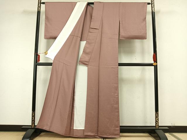 平和屋着物▽上質な色無地 単衣 花づくし地紋 ときがら茶色 正絹 逸品 未使用 AABA7558fy
