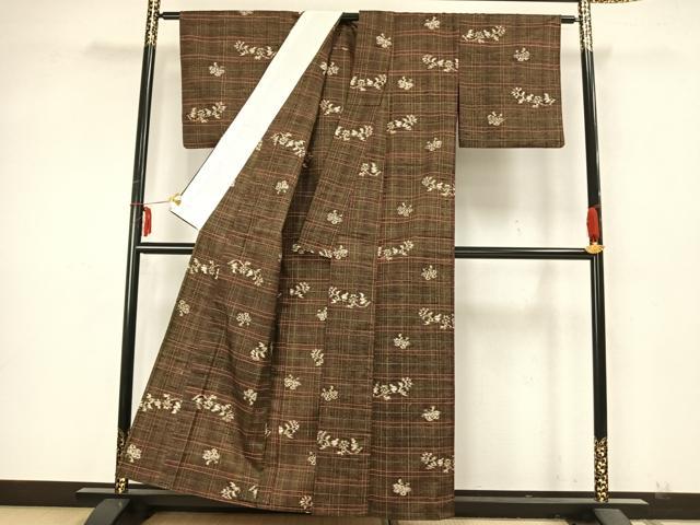 平和屋着物▽上質な紬 単衣 舞蝶文 正絹 逸品 AABA7576fy