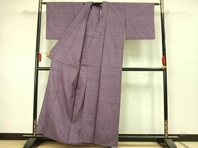 平和屋着物▽真綿紬 単衣 色無地 草木染 葡萄鼠色 反端付き 正絹 逸品 AABA7590fy