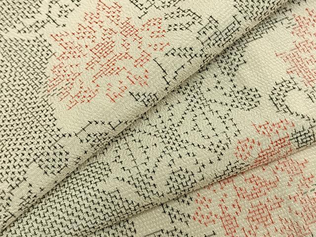 平和屋着物▽本塩沢 単衣 雪輪花文 正絹 逸品 AABA7612fy