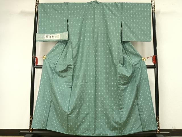 平和屋着物▽蒔絵紬 単衣 十字絣 反端付き 正絹 逸品 AABA7624fy