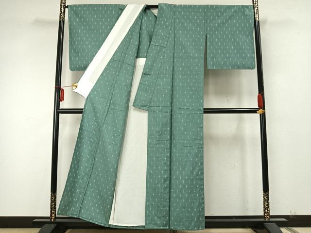 平和屋着物▽蒔絵紬 単衣 十字絣 反端付き 正絹 逸品 AABA7624fy