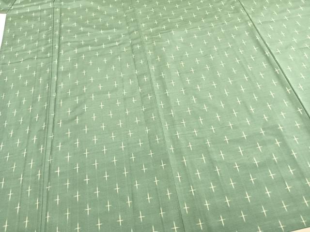 平和屋着物▽蒔絵紬 単衣 十字絣 反端付き 正絹 逸品 AABA7624fy