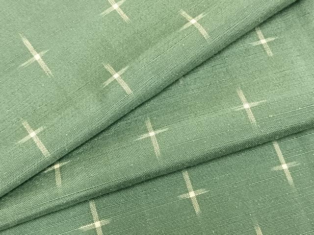 平和屋着物▽蒔絵紬 単衣 十字絣 反端付き 正絹 逸品 AABA7624fy