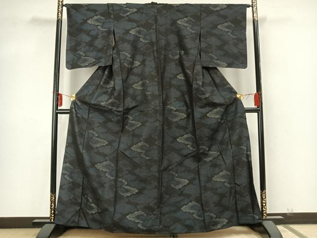 平和屋着物▽本場大島紬 単衣 雲取り文 正絹 逸品 AABA7689fy