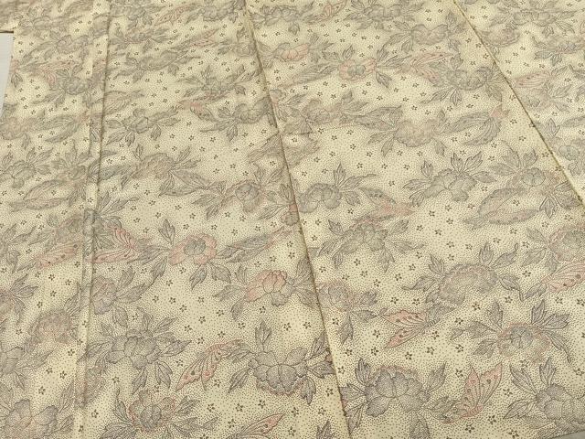 平和屋着物▽本場染大島紬 単衣 花蝶文 正絹 逸品 AABA7691fy